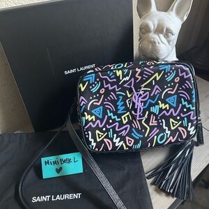 YSL Grain De Poudre Medium Multicolor Graphic Print Lou Camera Bag